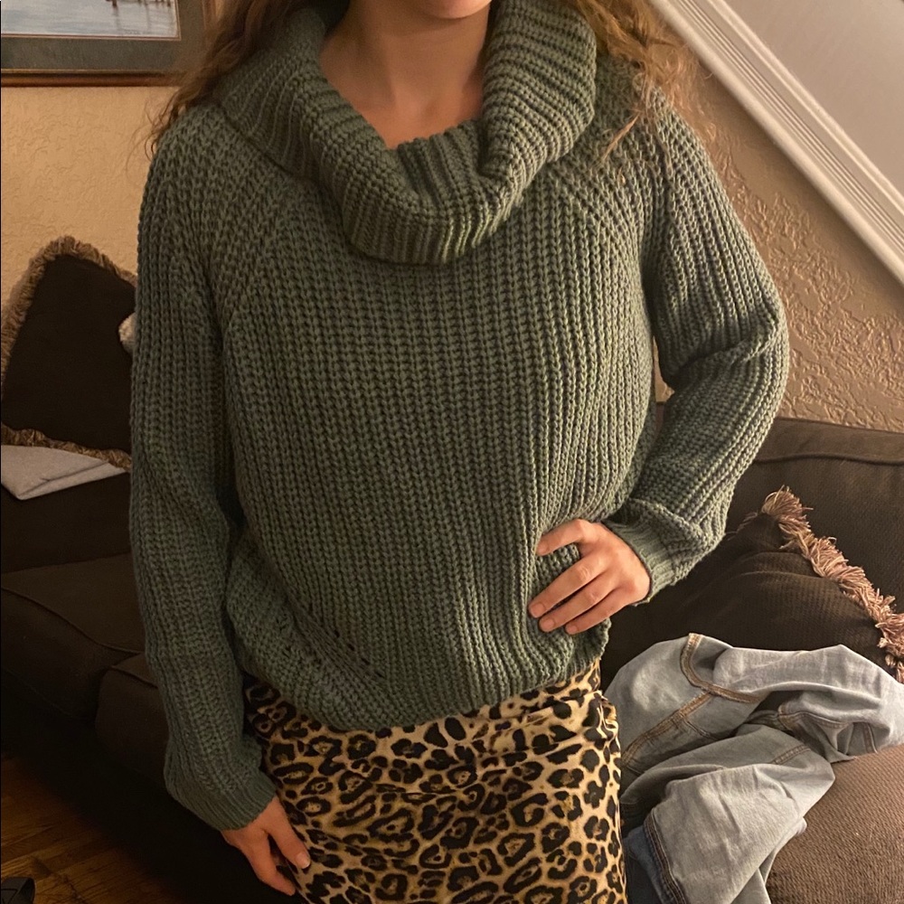 Olive Green chunky Cowl neck sweater